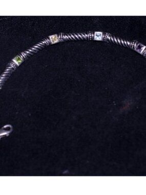 925 Sterling Citrine Topaz Amethyst Peridot Panel Statement Bracelet